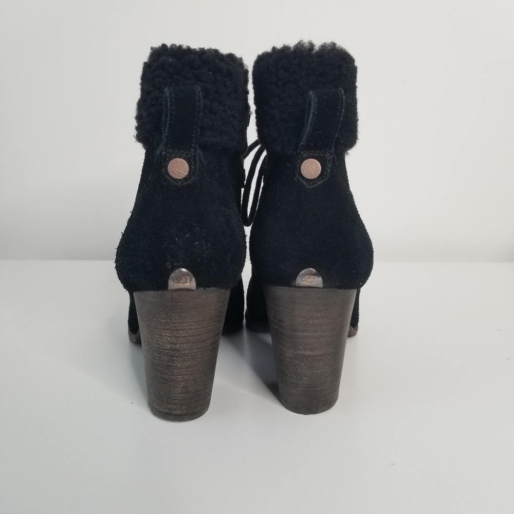 UGG Black Suede Analise High Heel Lace Up Ankle Boots Size 9 - Picture 10 of 11